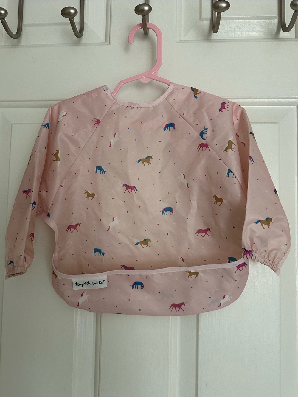 Tiny Twinkles Pink Unicorn Long-Sleeve Bib Smock for Kids